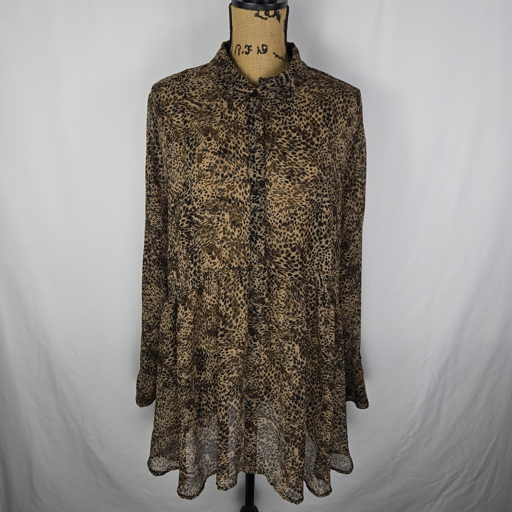 Lane Bryant Womens Leopard Print Peplum Tunic Shirt 22/24 Animal Print Brown